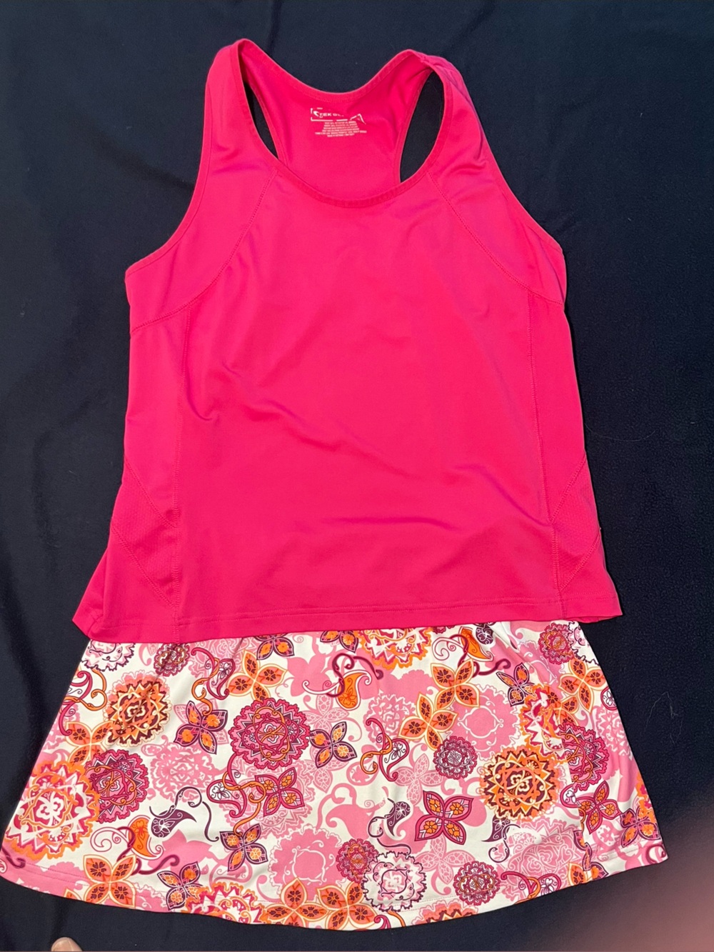Pickleball Tennis !   1X Pink Athletic Tank with XL Pink Floral Skirt.